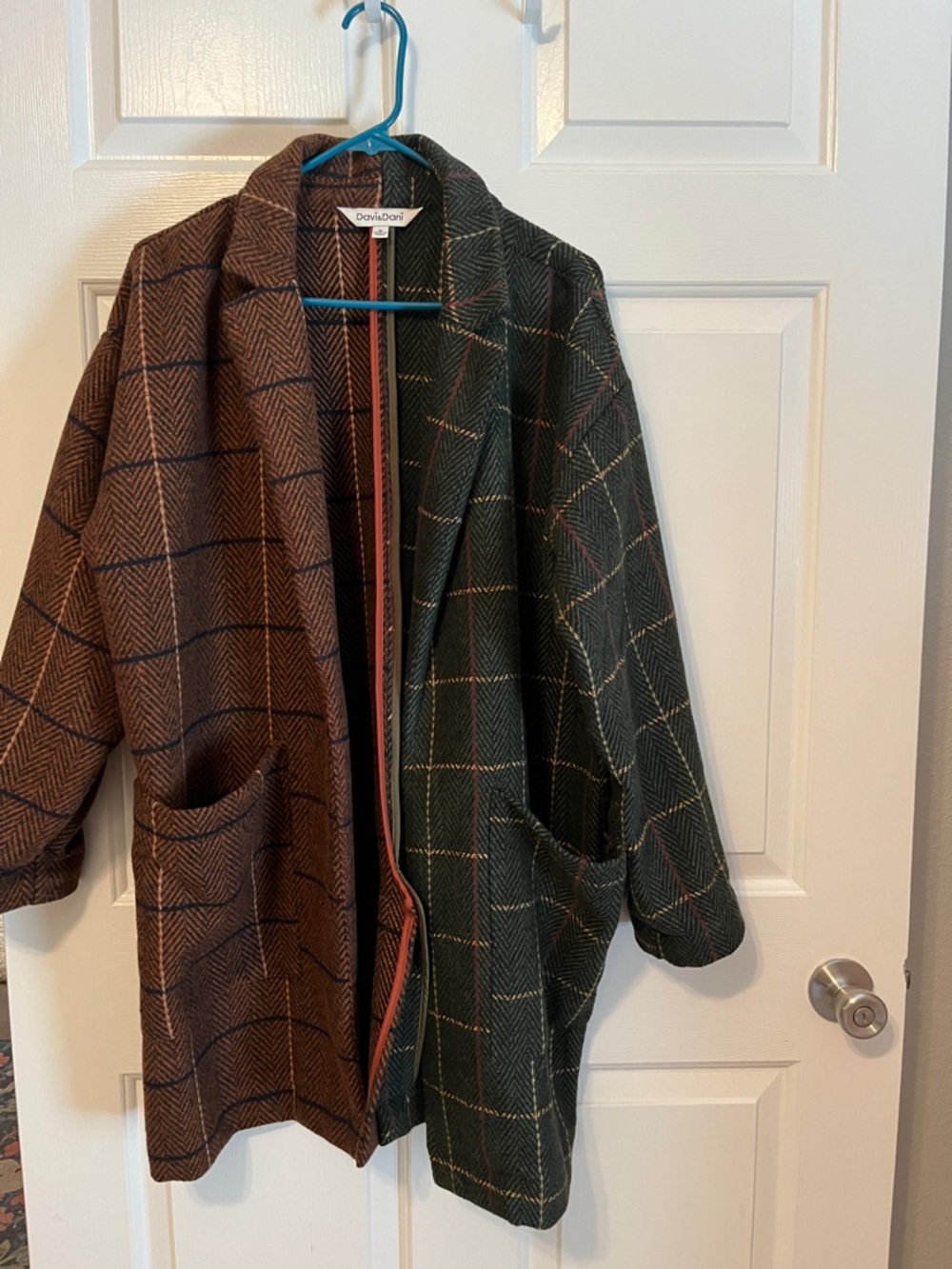 NWOT DAVI & DANI Two-Tone Windowpane Coat - Brown & Dark Green